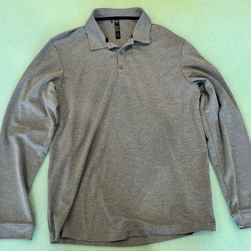 Adidas Long-Sleeve Polo Shirt - Gray - Size Medium